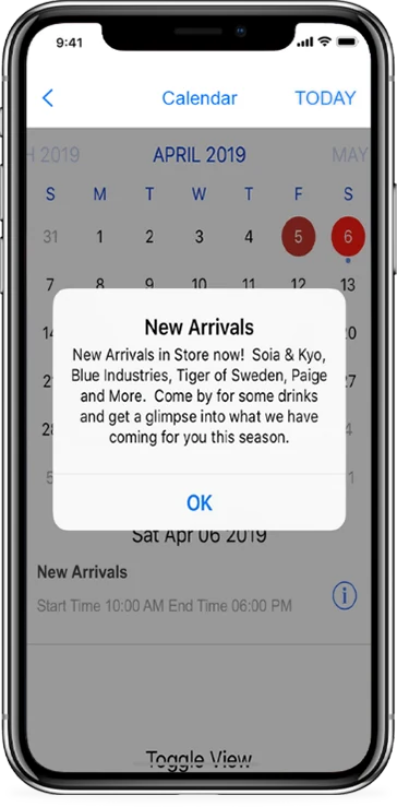 Event Calendar screen
